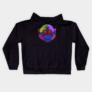 Multicolored Pop Art Monkey Face with Feathers Kids Hoodie